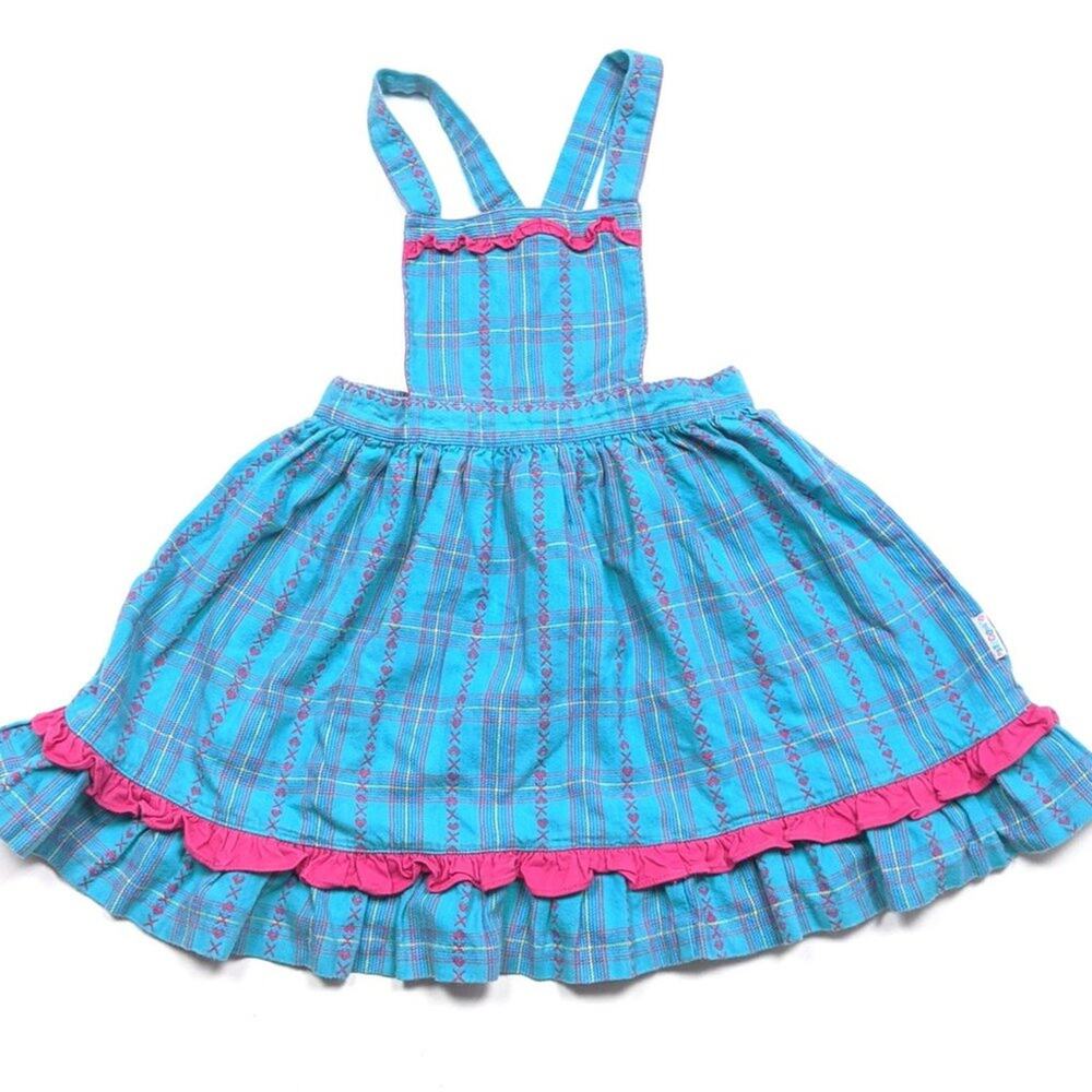 Vintage Gymboree Dress Girls Size XL 5T Teal Pinny XOXO Homespun